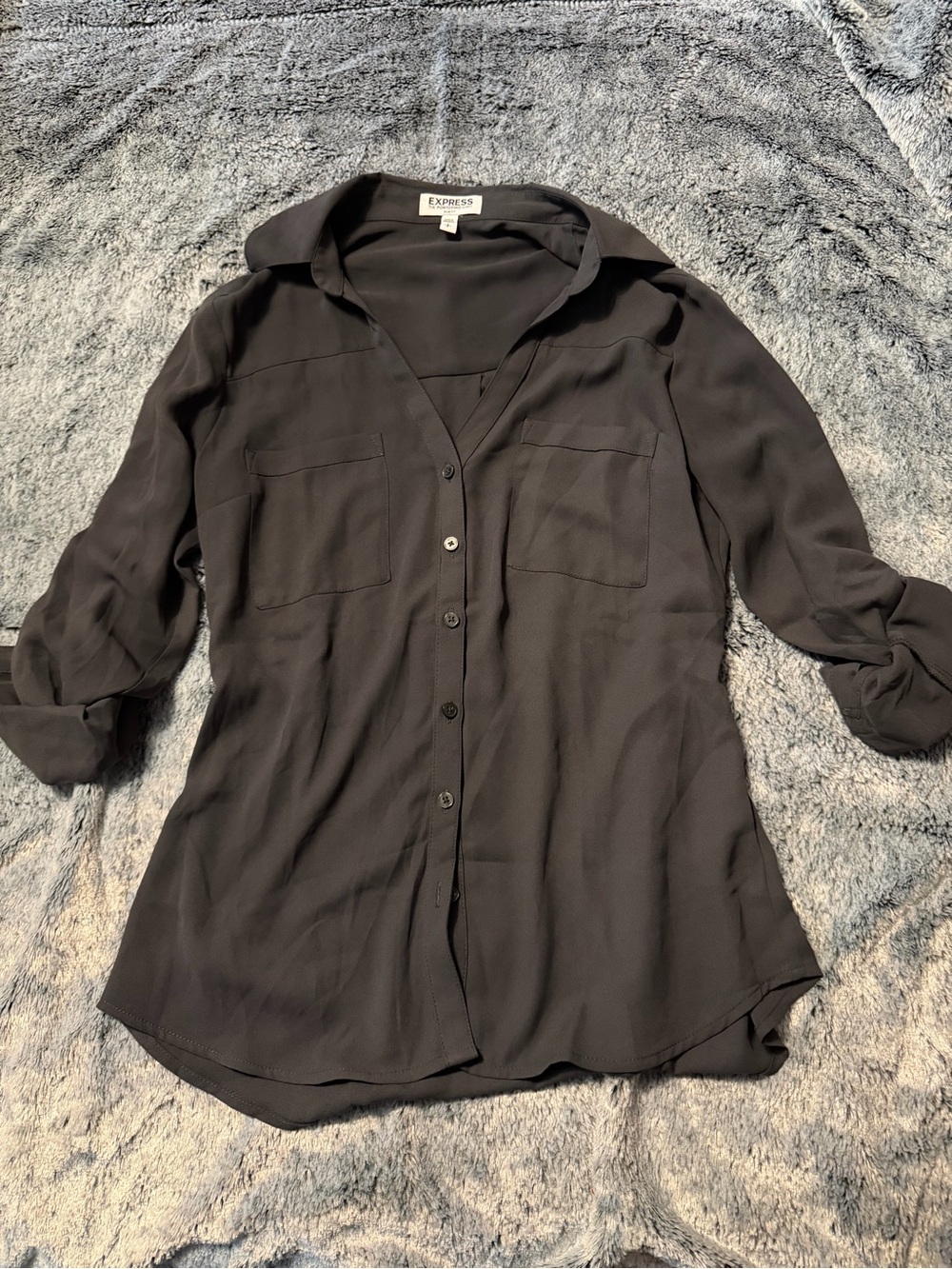 Express Grey/Blue Long-Sleeve Portofino Button-Up Shirt